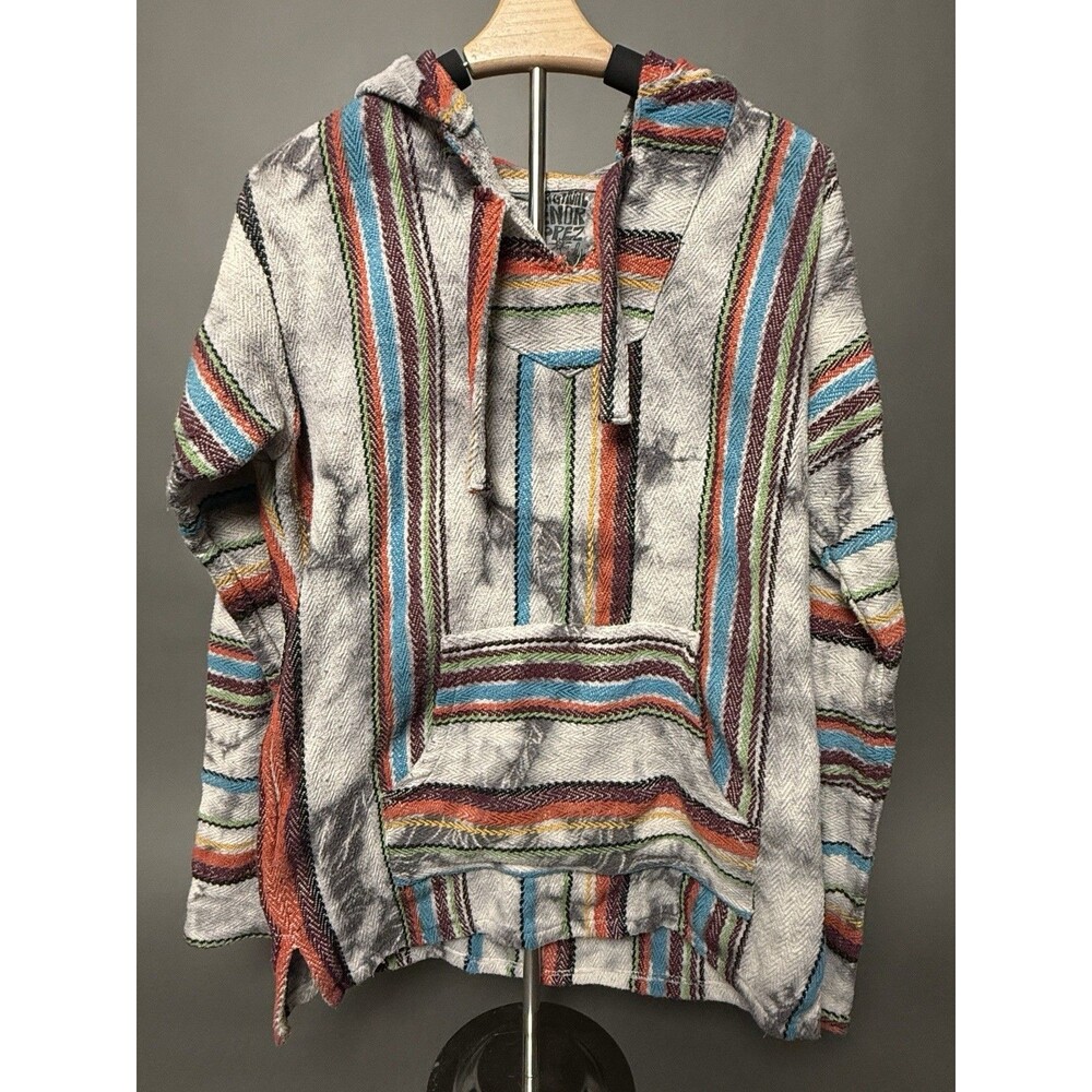 Original Senor Lopez Hoodie Mens Small Striped Woven Pullover Grey Color stripes